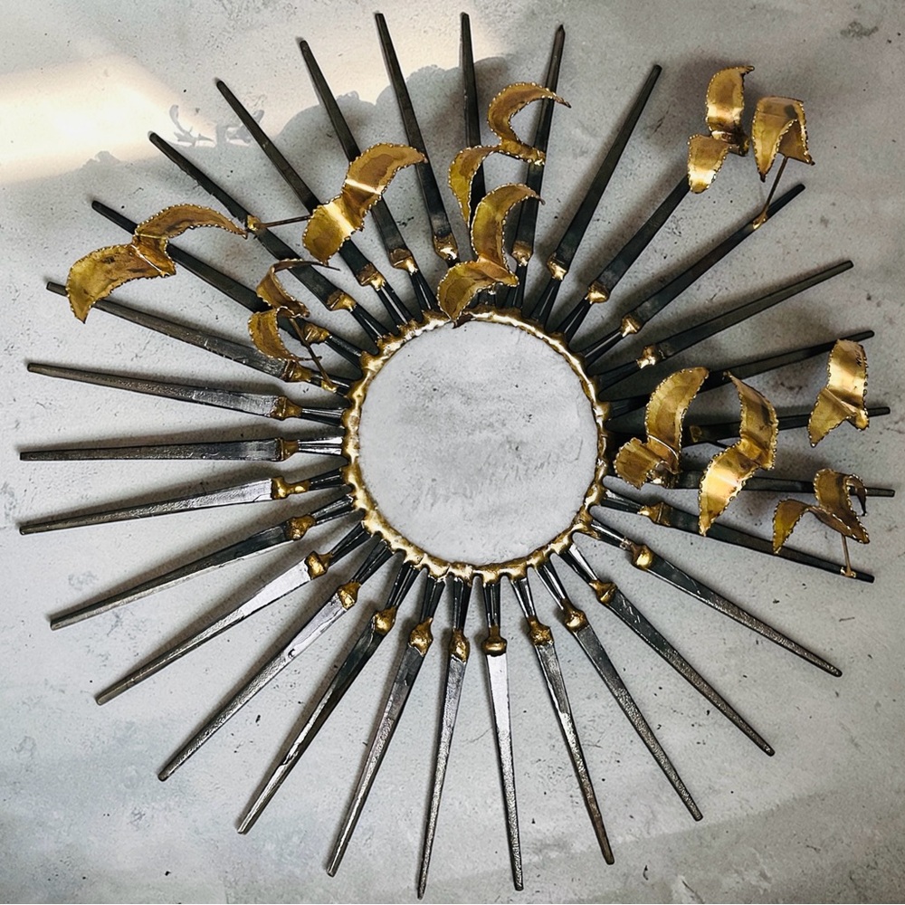 Brutalist brass MCM brass birds wall sculpture, Silas Seandel style